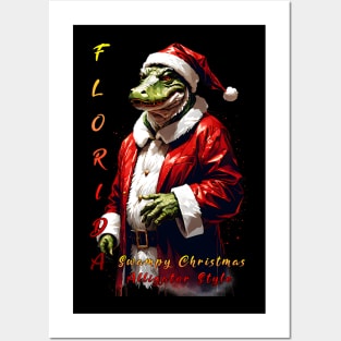 Christmas Florida Alligator Miami Funny Holiday season gift Posters and Art